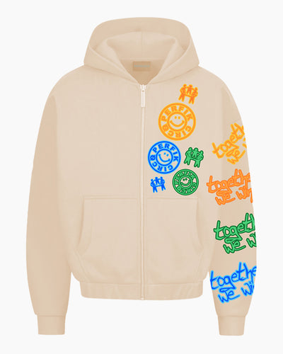 TOGETHER WE WIN ZIP-UP HOODIE [CREAM]