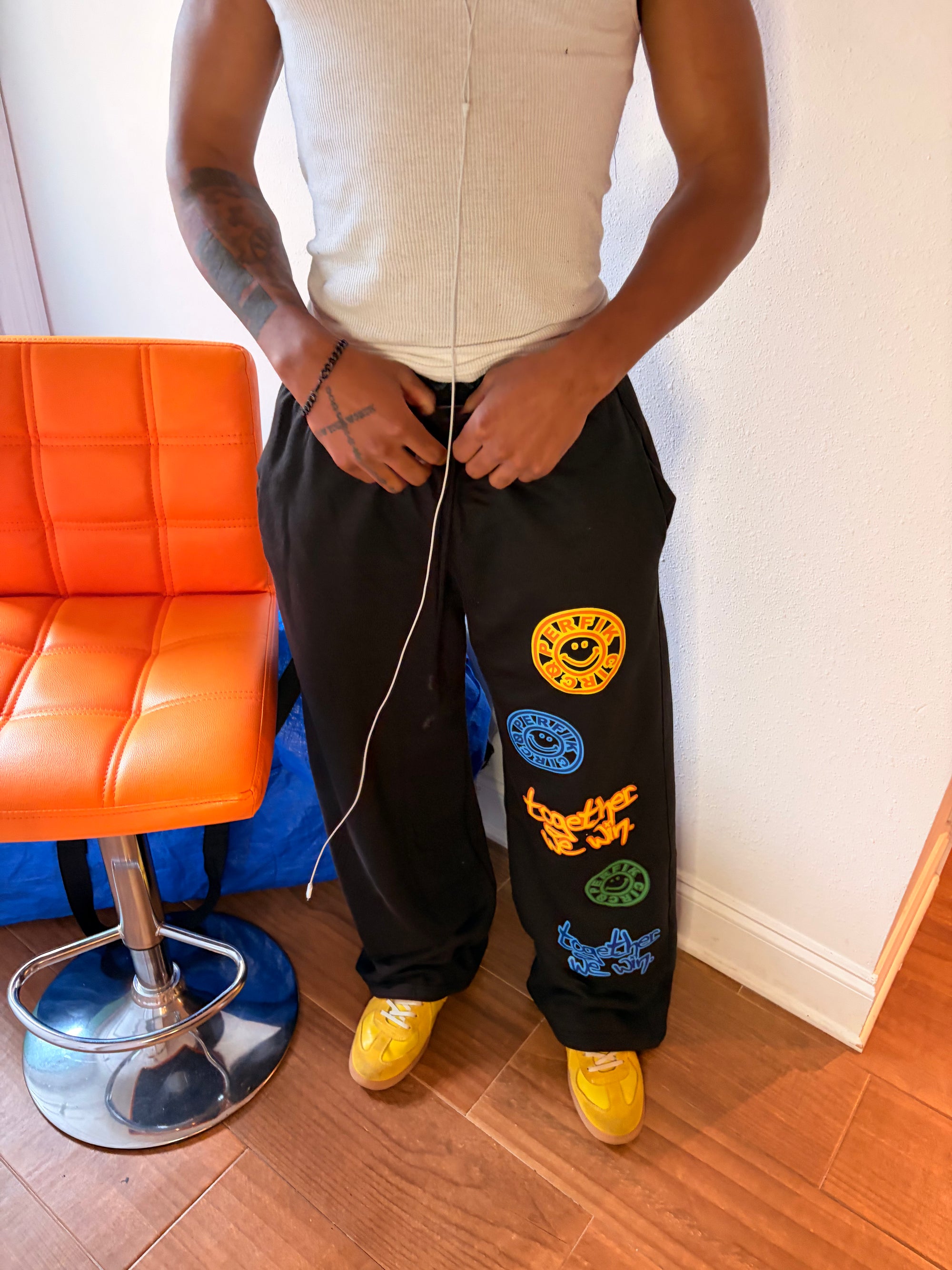 TOGETHER WE WIN Straight Leg Sweatpants // BLACK