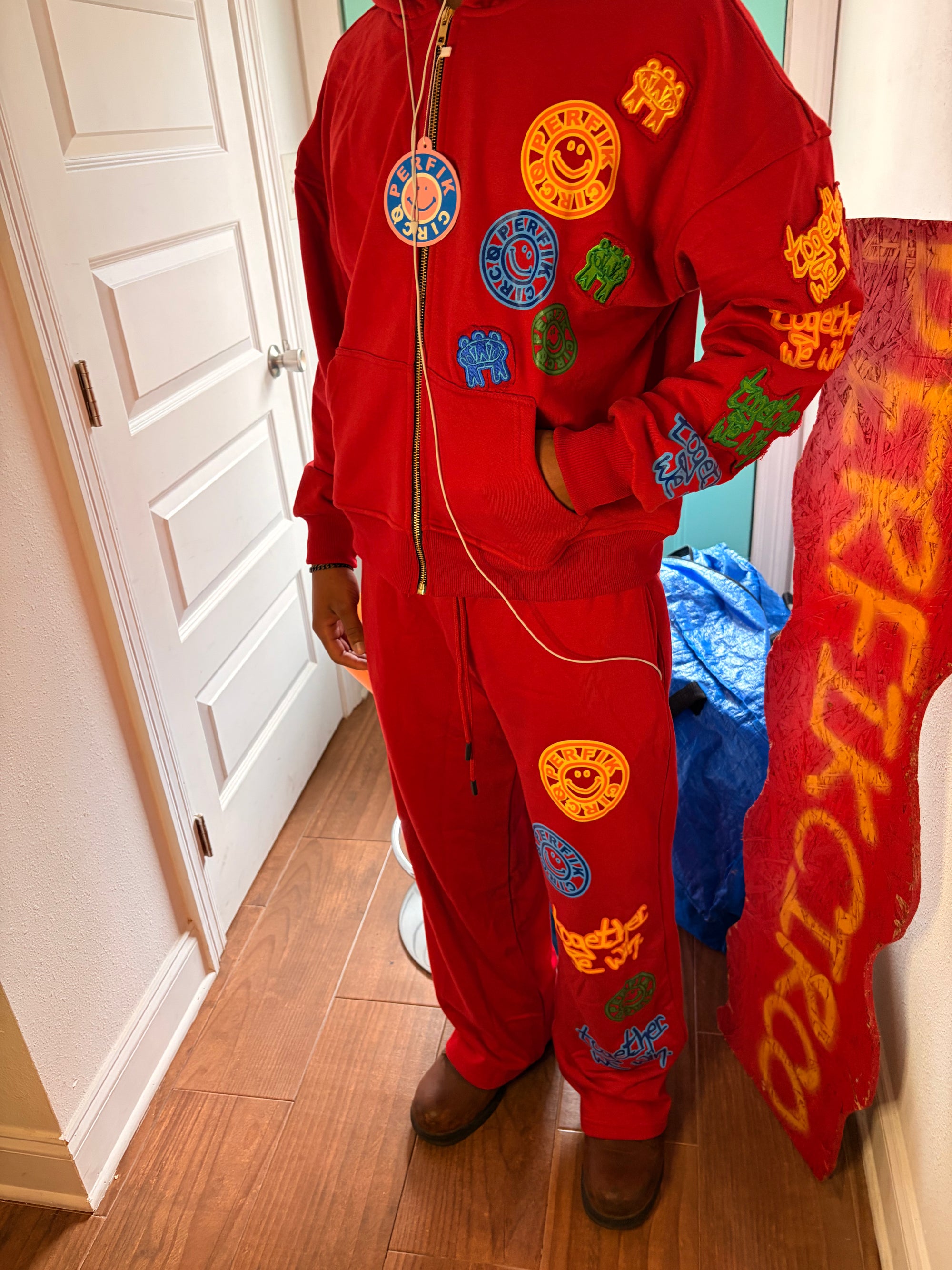 TOGETHER WE WIN Straight Leg Sweatpants // RED