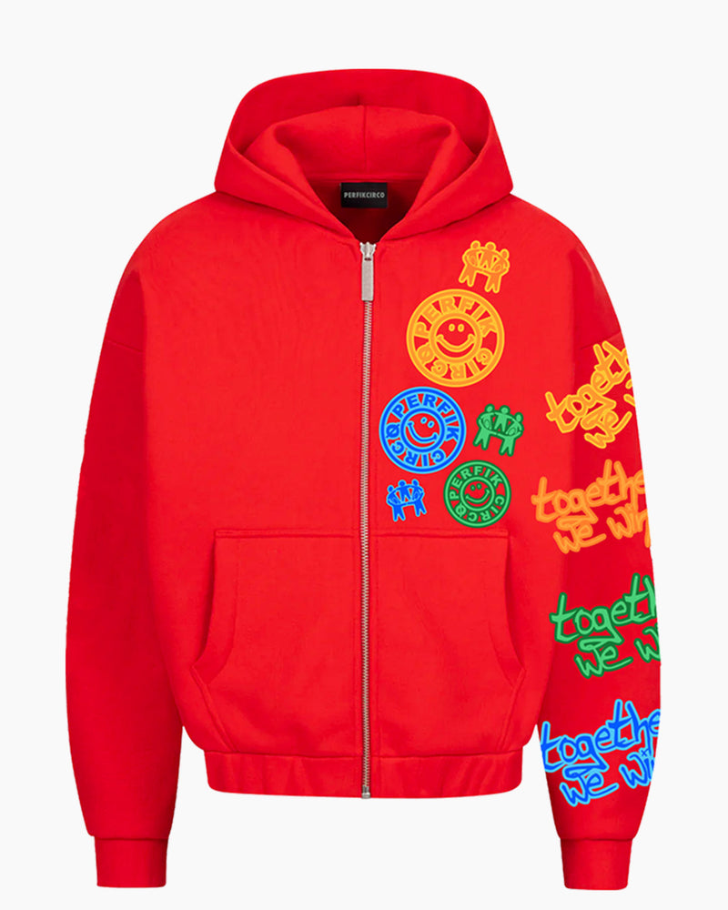 TOGETHER WE WIN ZIP-UP HOODIE [RED]
